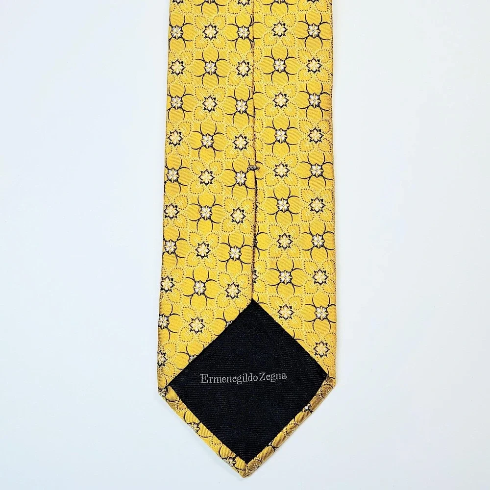 Ermenegildo Zegna Tie Mens One Size Yellow Floral Silk Jacquard Made In Italy